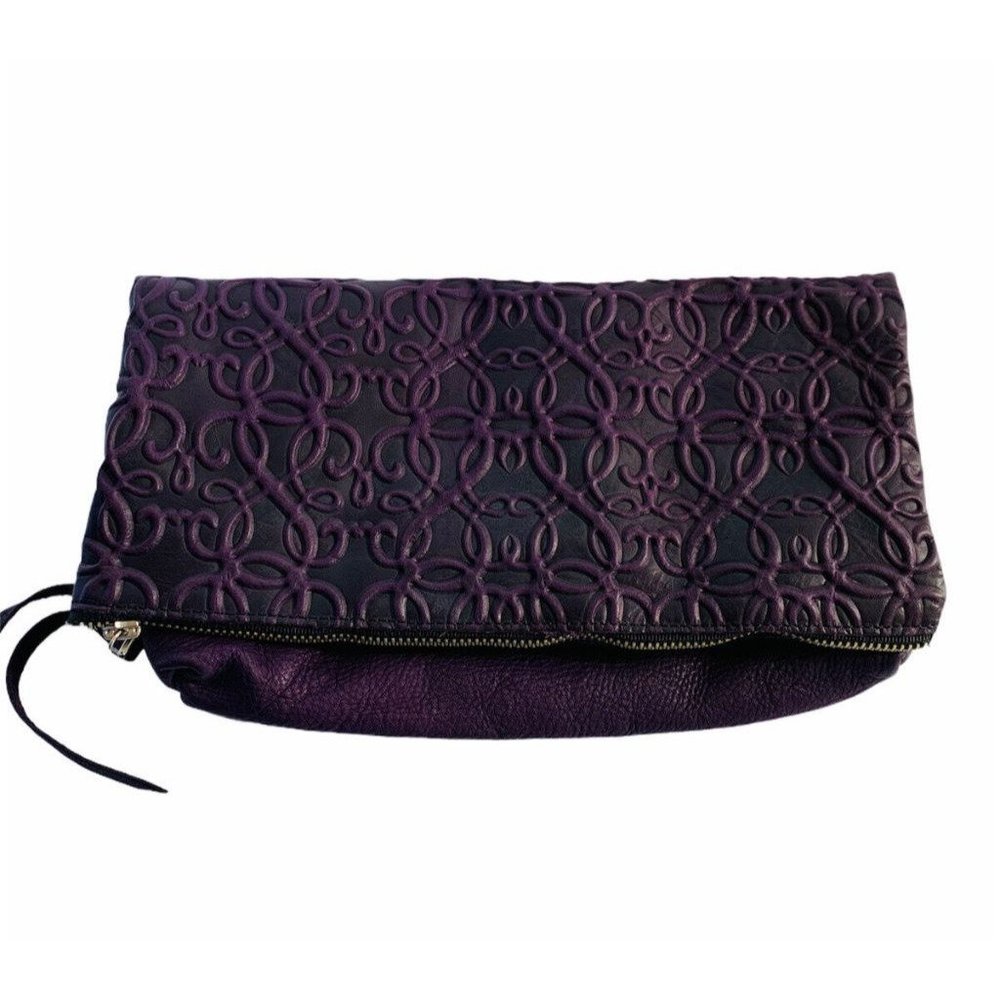 Alex + Ani Foldover‎ Gabriel Clutch Purple Embossed Leather with Card Case